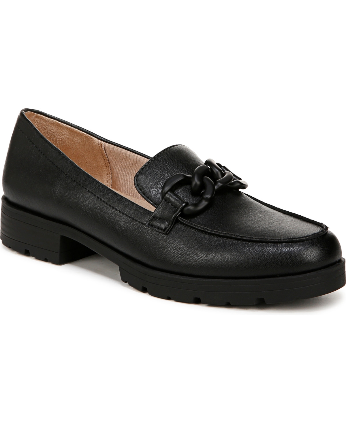LifeStride Women's London 2 Chain Detail Lug Sole Loafers - Black Faux Leather | Macy's