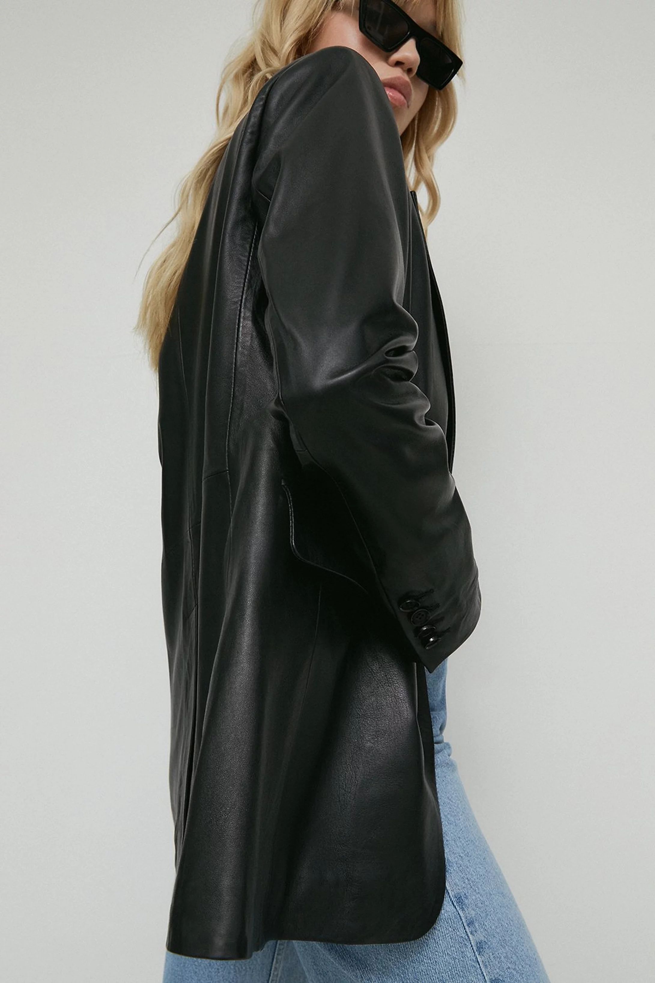 Real Leather Oversized Blazer | Warehouse UK & IE