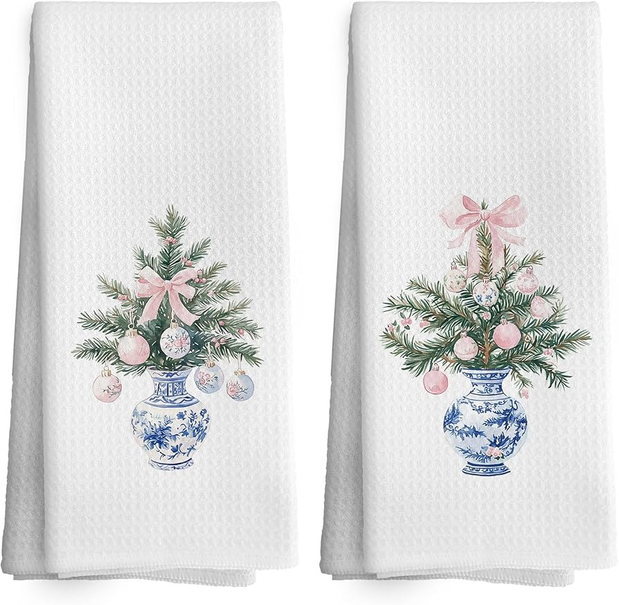 Christmas Chinoiserie Decor Kitchen Towels Holiday Xmas Dish Towel 16x24 Inches, Blue and White C... | Amazon (US)