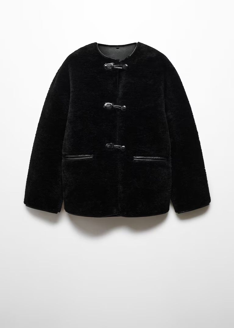 Fur-effect coat with appliqués -  Women | Mango United Kingdom | MANGO (UK)