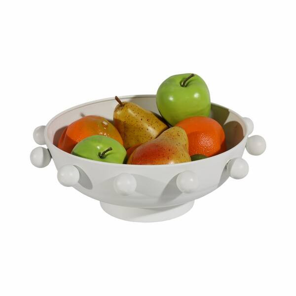 Sagebrook Home 11" Hobnail Bowl, White, Iron and Fir Wood Material - 11" x 11" x 4" | Bed Bath & Beyond