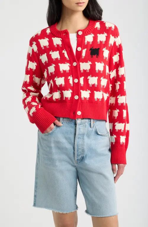 ROWING BLAZERS Cropped Sheep Cotton Cardigan in Red at Nordstrom, Size Small | Nordstrom