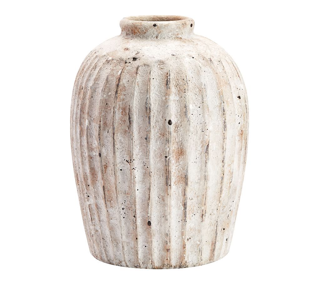 Handcrafted Weathered Terra Cotta Vase, White, Small, 11.25""H | Pottery Barn (US)