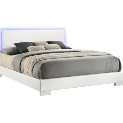 King Size Panel Bed With Led Lights, Polished White Panel, Contemporary Bedroom Decor, Slatted Airflow Enhancement Energy - Efficient Lighting, Glossy | Wayfair North America