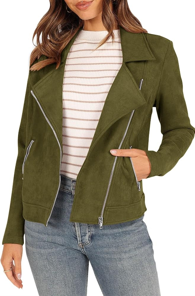 PRETTYGARDEN Womens 2023 Fall Motorcycle Jacket Faux Suede Long Sleeve Zip Up Pockets Short Coat ... | Amazon (US)