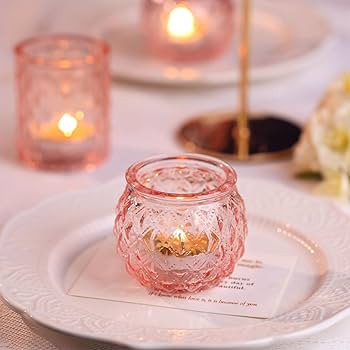 DARJEN Pink Votive Candle Holders Set of 24- Round Glass Candle Holders Bulk for Flameless LED Te... | Amazon (US)