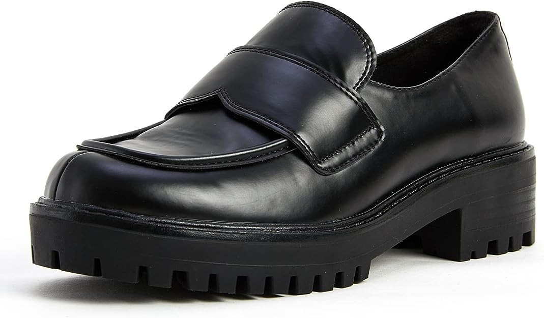 VETASTE Women's Leather Loafer Vintage Chunky Sole Casual Slip on Flat Shoes Winter Fashion Booti... | Amazon (US)