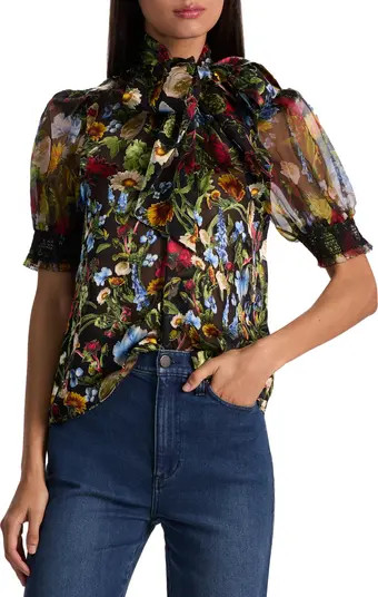 Brentley Floral Tie Neck Button-Up Shirt | Nordstrom