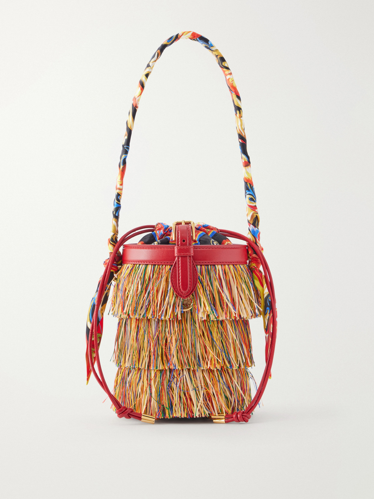 Dolce & Gabbana - Capri Fringed Leather And Twill-trimmed Raffia Bucket Bag - Multi | NET-A-PORTER (US)