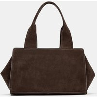 Zara - Leather Split Suede Double Handle Bag - Brown - One Size Only - Woman | Zara UK