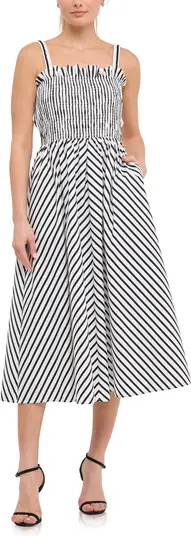 English Factory Stripe Smocked Midi Sundress | Nordstrom | Nordstrom