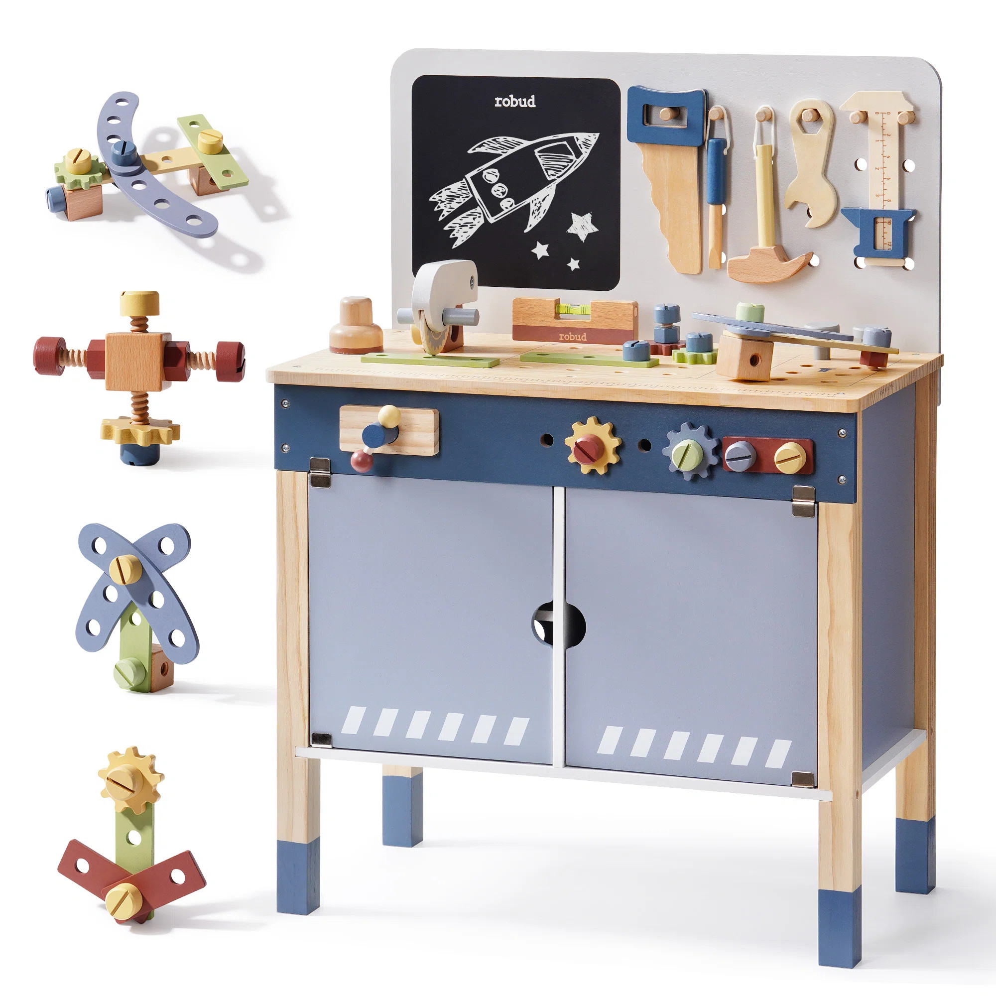 Wooden Toy Workbench, Large Children's Wooden Play Tool, Pretend Play Creative Building Set | Wayfair North America