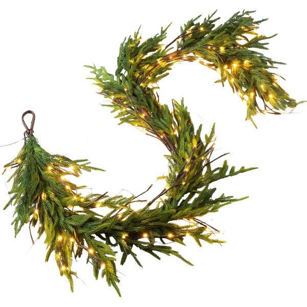 Twig Light & Green Norfolk Pine Pre-lit Winter Garland | Maisonette