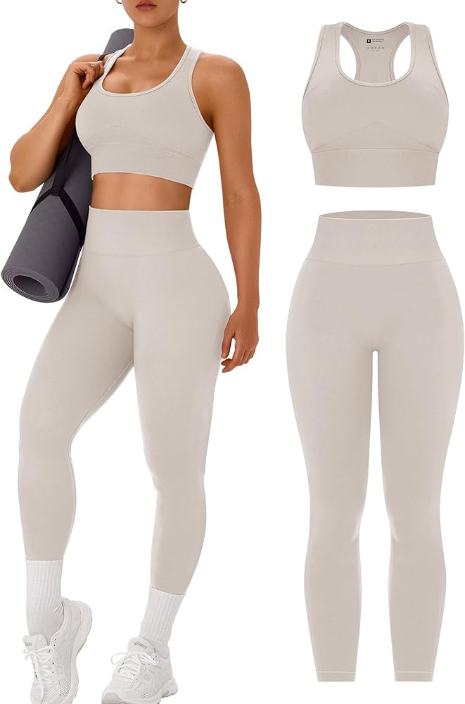 OLCHEE Womens Workout Sets 2 Piece - Acid Wash Seamless Yoga Outfits High Waist Leggings Padded R... | Amazon (US)