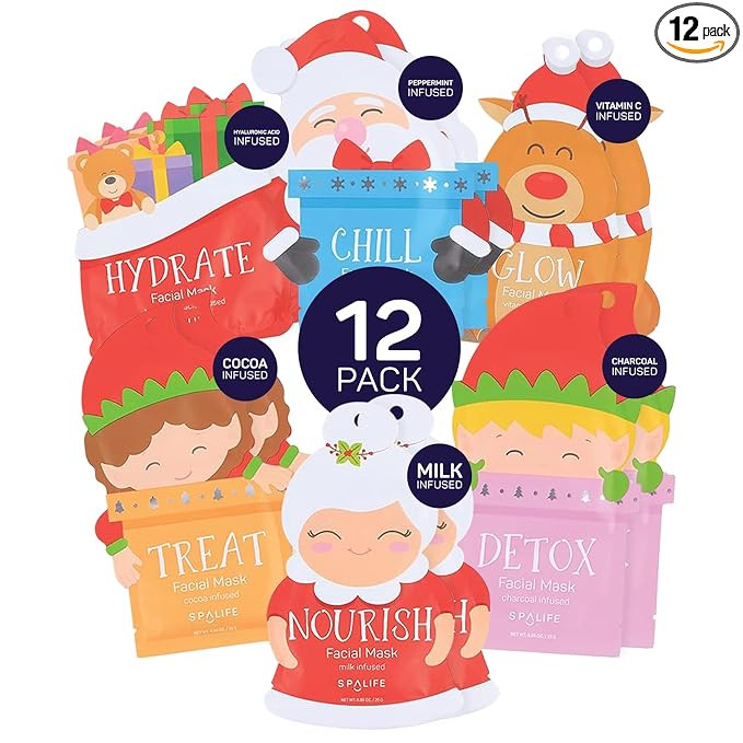SpaLife Beauty Santa’s Squad Christmas Face Mask Bundle | Korean Facial Masks | Hydrating, Soot... | Amazon (US)