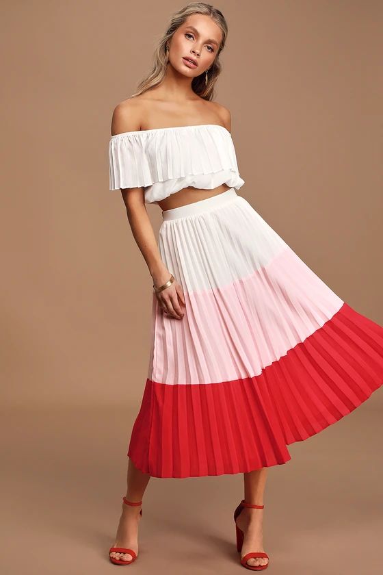 Perfectly Punctual White Colorblock Pleated Two-Piece Dress | Lulus (US)