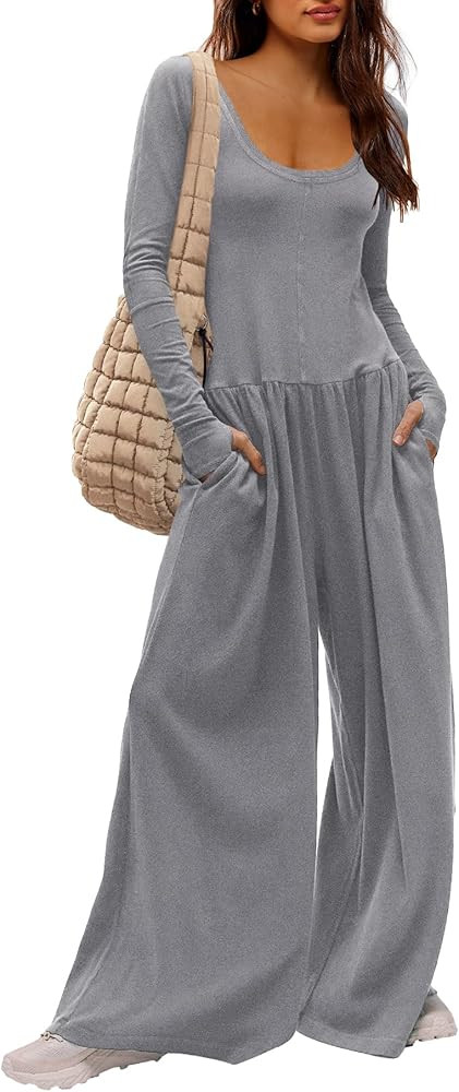 Yanekop Womens Overalls Loose Fit Long Sleeve Wide Leg Jumpsuit Dressy One Piece Casual Rompers O... | Amazon (US)