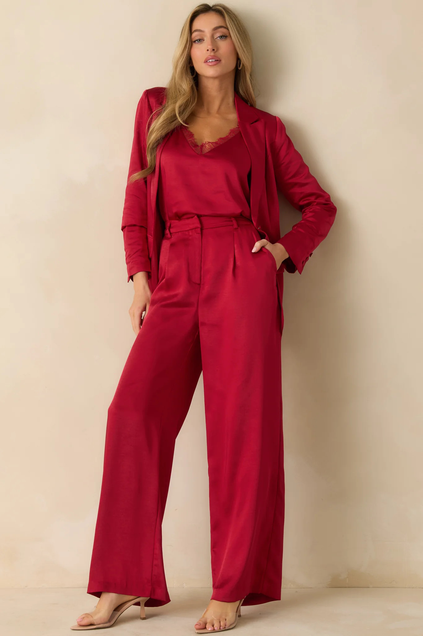 Standing Ovation Red Shimmer Tailored Blazer | Red Dress