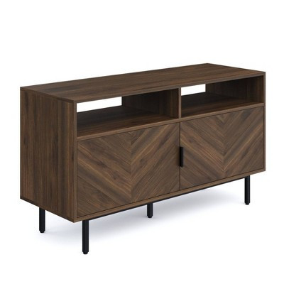 Nathan James Izak Herringbone Media Cabinet Walnut Matte Black: Fir Wood & Metal Storage Console | Target