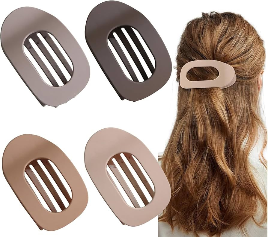 4 Pcs Set Flat Hair Clips for Women - Round Flat Claw Clips Strong Hold Lay Down Claw Clamps Hair... | Amazon (US)