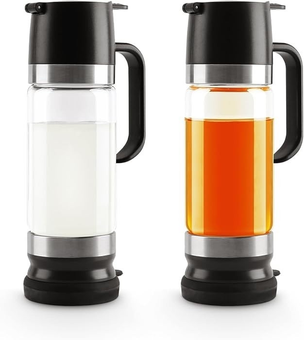 Aelga Honey Dispenser, 12 OZ Glass Syrup Bottles with Handle, No Drip pouring. Black 2 Pack