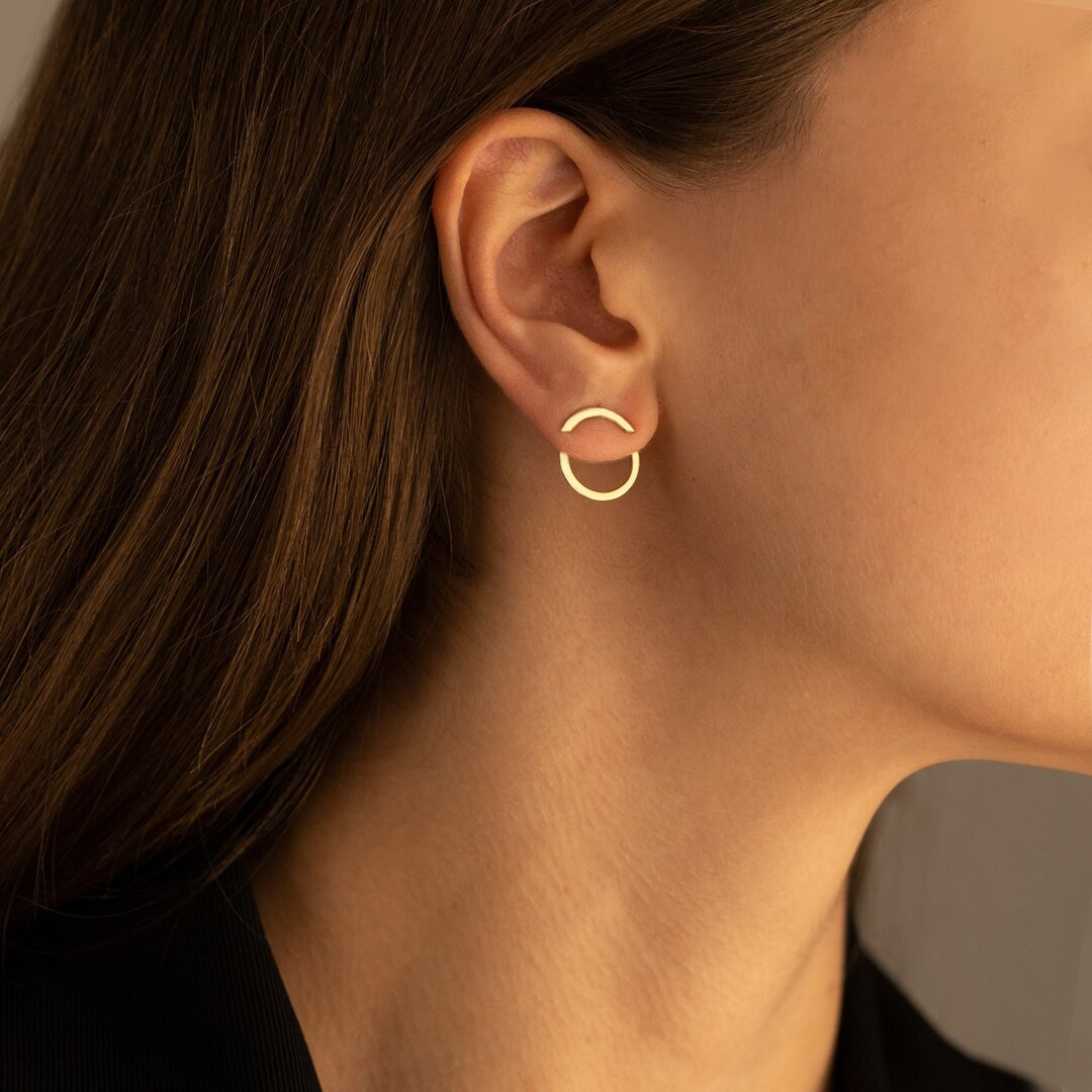 Ear Jacket Round Earrings - Christmas Gift - Circle Earring - Dainty Ear Jacket - Modern Jewelry ... | Etsy (US)