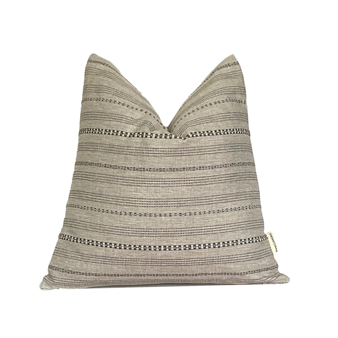 Colby Taupe and Black Stripe Pillow Cover, Charcoal Stripe Pillow, Lumbar Pillow - Etsy | Etsy (US)