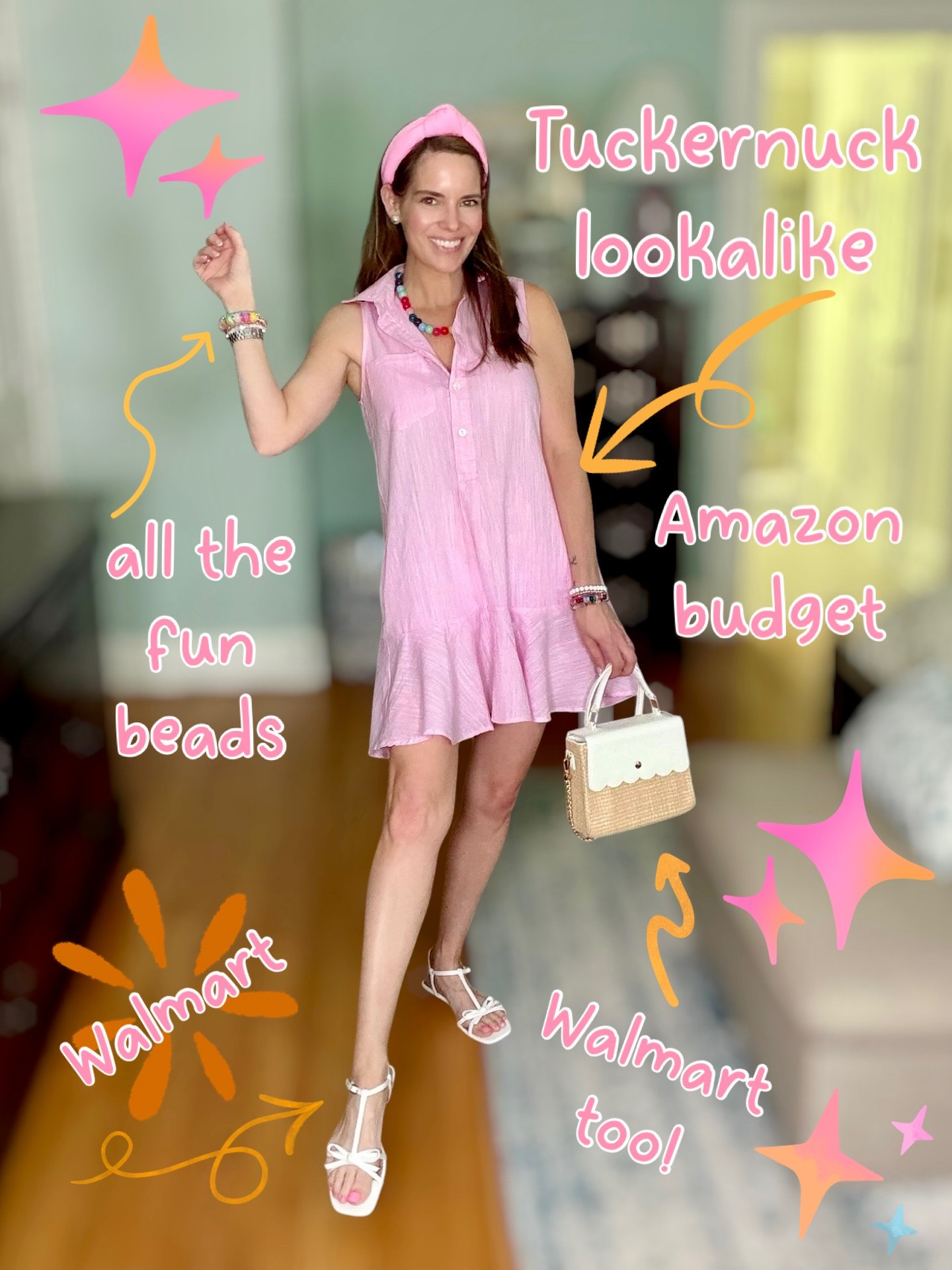 Tuckernuck look for less 🩷 Pink Summer Dress + Colorful Accessories 💗🌈

Such a fun and colorful summer outfit moment! This pink sleeveless mini dress is lightweight, breezy, and easy to throw on for everything from lunch dates to summer errands. I paired it with the cutest colorful beaded necklace and stacked bracelets for a playful pop, plus a pink headband, white bow sandals, and a woven bag for the perfect preppy summer look ☀️🩷🌴

pink summer dress, colorful beaded jewelry, preppy summer outfit, sleeveless mini dress, colorful accessories, pink headband outfit, woven handbag, white flat sandals, summer outfit idea, feminine summer style 💕✨

#LTKOver40 #LTKootd #LTKWorkwear