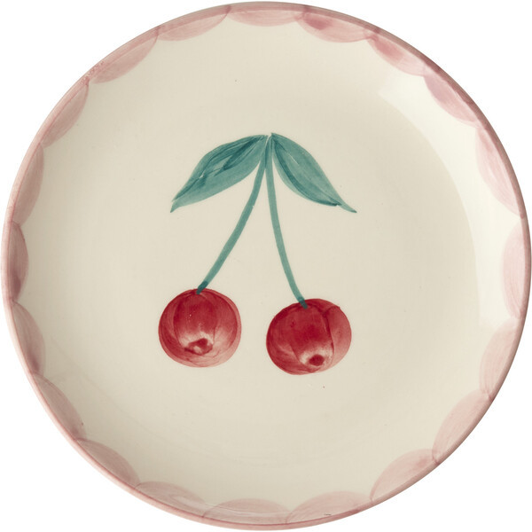 Ceramic Cake Plate With Hand-Painted Cherry, Cream | Maisonette