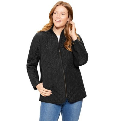 Woman Within Women's Plus Size Zip-Front Quilted Jacket - L, Black | Target
