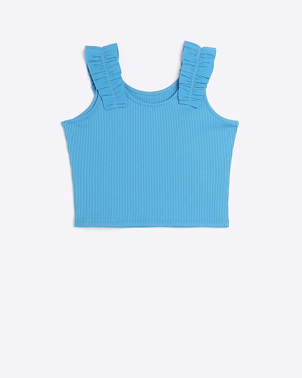 Girls Blue ribbed ruched strap crop top | River Island (US)