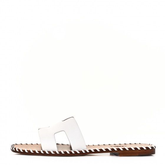 HERMES Calfskin Braided Oran Sandals 37 White | Fashionphile
