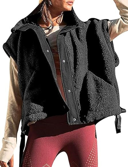 Gozoloma Women's Oversized Fleece Vest Sleeveless Casual Button Down Piecing Fuzzy Sherpa Gilet Jacket with Pockets | Amazon (US)