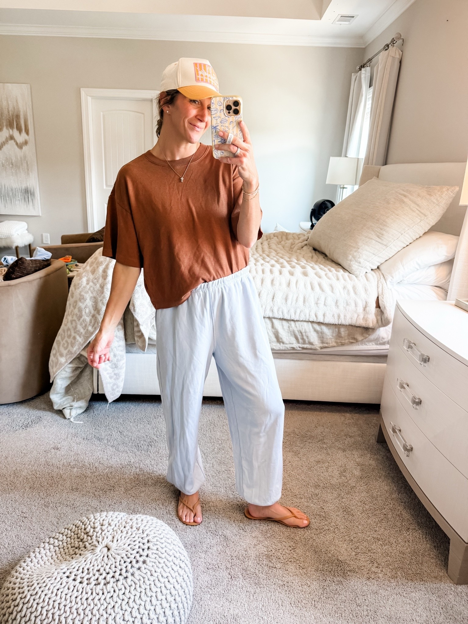 Tee is cropped boxy fit. Wearing a medium for oversized fit. 
Joggers are size small. Oversized, slouchy balloon fit with pockets and cinched ankles. 
Flip flops are Amazon
Hat, necklace and loopy also linked

Loopy is 10% off code: watsonansley10

Click the images to shop!

Comfy | daily | tee | dropped | boxy fit | target | cozy | basics | brown | joggers | sweatpants | oversized | flip flops | amazon | Kenz Kustomz | electric picks | cross necklace | loopy | phone case

#LTKmomlife #LTKootd #LTKTravel
