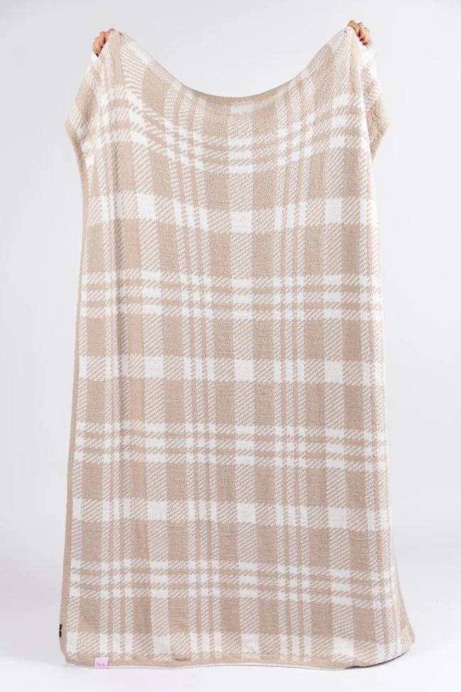 Make Me Believe Taupe Plaid Blanket DOORBUSTER | Pink Lily