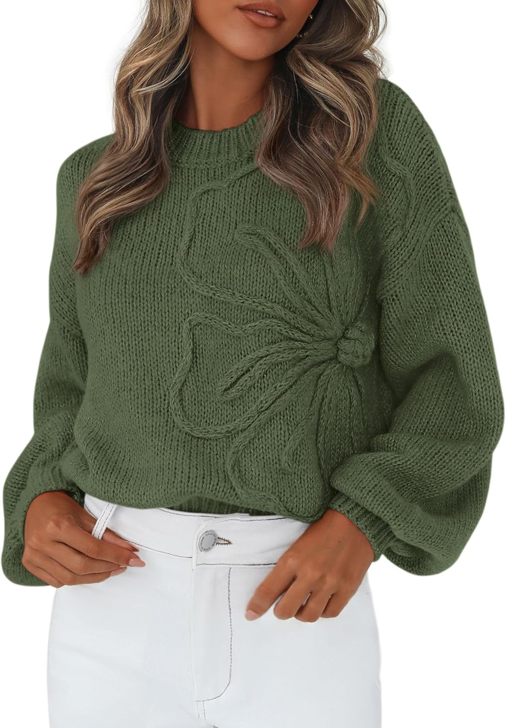 PRETTYGARDEN Women's Oversized 3D Floral Knit Sweater | Amazon (US)