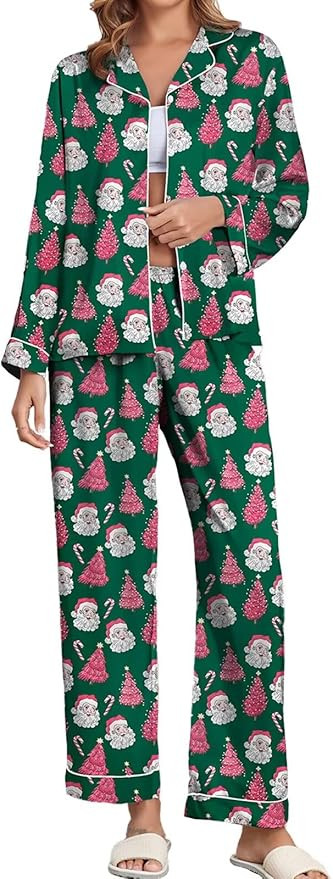 Brosloth Women's Silk Satin Pajamas Pjs Sets Cute Lace Pattern Two Piece Loungewear Set Button Up... | Amazon (US)
