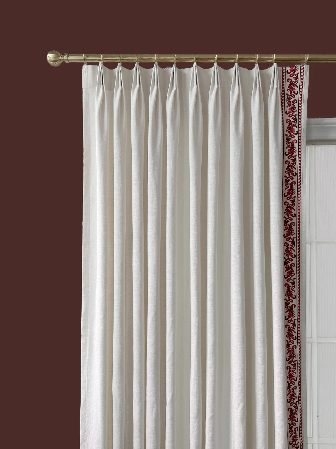 Off White Cotton Linen Curtain Panels With Red Trims, Beautiful Custom Curtains and Drapes, Avail... | Etsy (US)