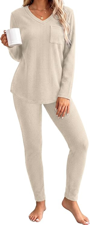 OFEEFAN Lounge Sets for Women 2 Piece Fall Pajamas Long Sleeve Outfits Casual | Amazon (US)