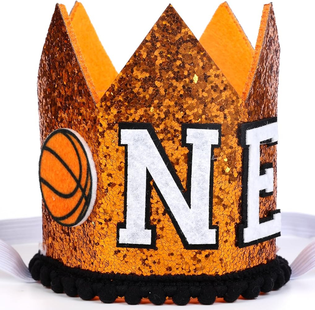 Basketball 1st Birthday Hat, Baby Boys First Birthday Glitter Crown Orange, One Year Old Sports T... | Amazon (US)