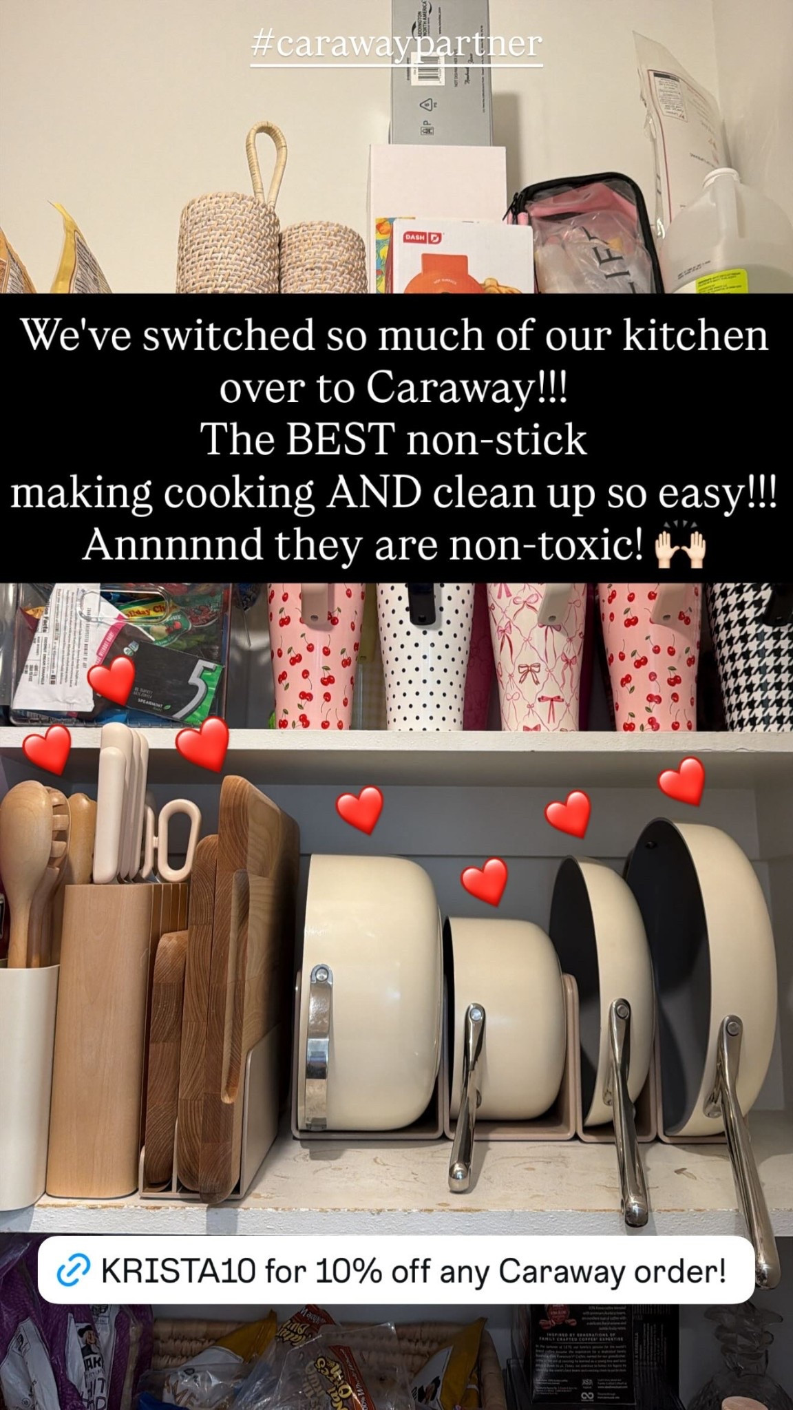 #carawaypartner ❤️ ❤️ ❤️ ❤️ ❤️ ❤️ ❤️ 
We've switched so much of our kitchen 
over to Caraway!!!
The BEST non-stick 
making cooking AND clean up so easy!!!
Annnnnd they are non-toxic! 🙌🏻
