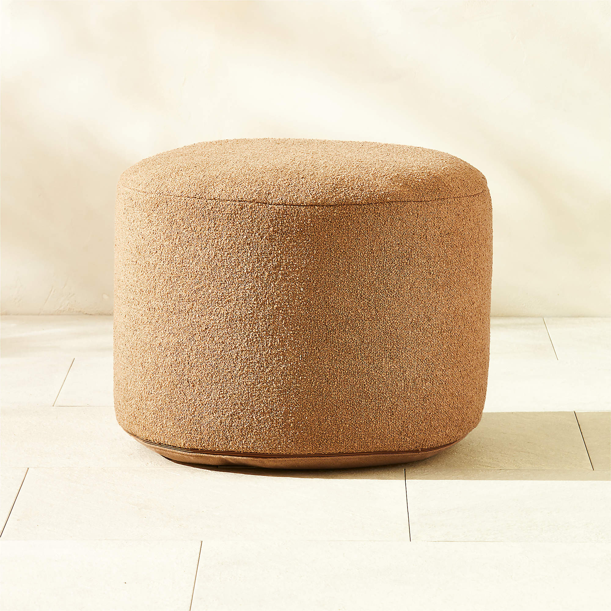 Silves Light Brown Boucle Outdoor Pouf 24" + Reviews | CB2 | CB2