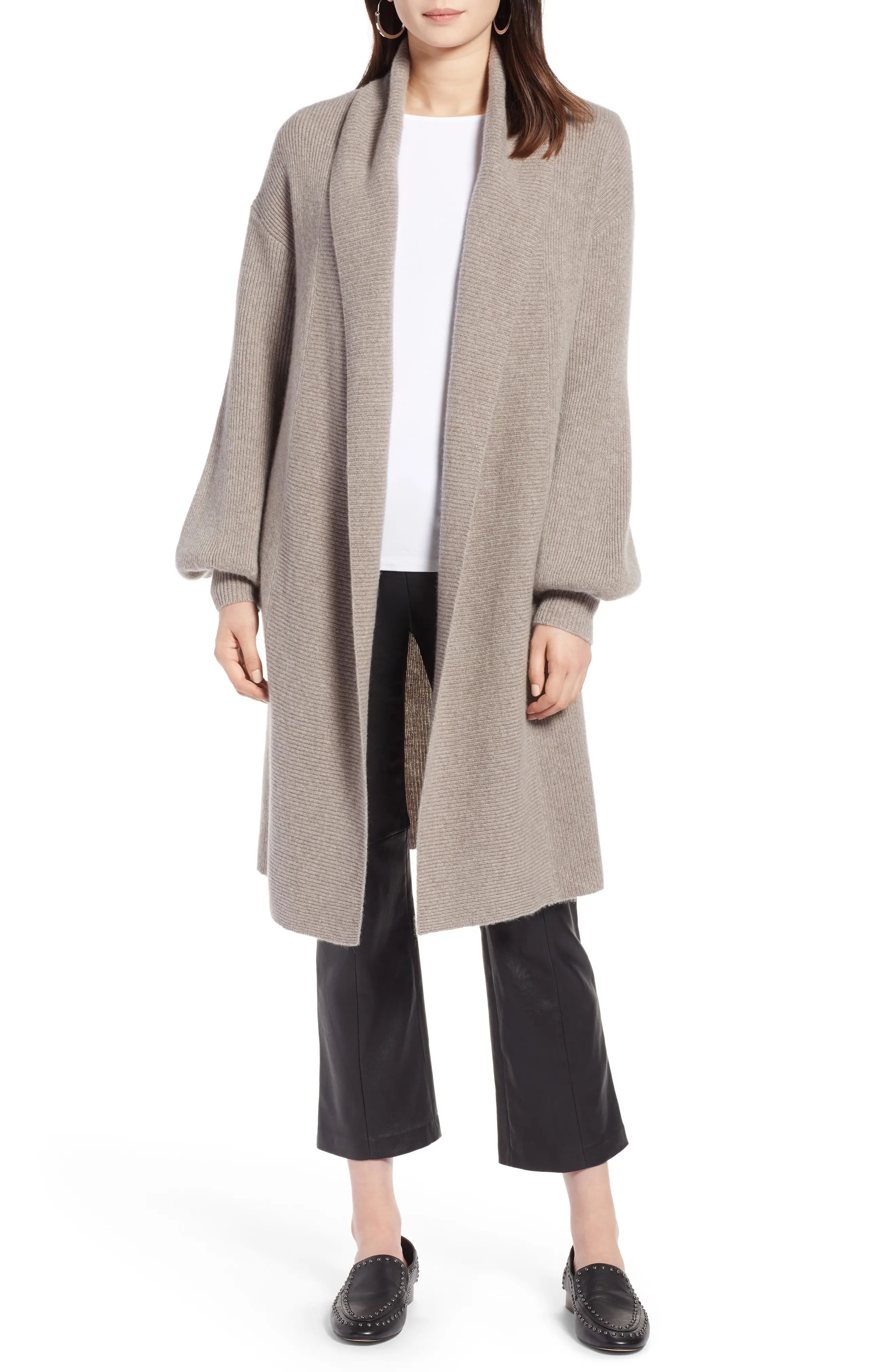 Halogen® Blouson Sleeve Long Cashmere Cardigan (Regular & Petite) | Nordstrom