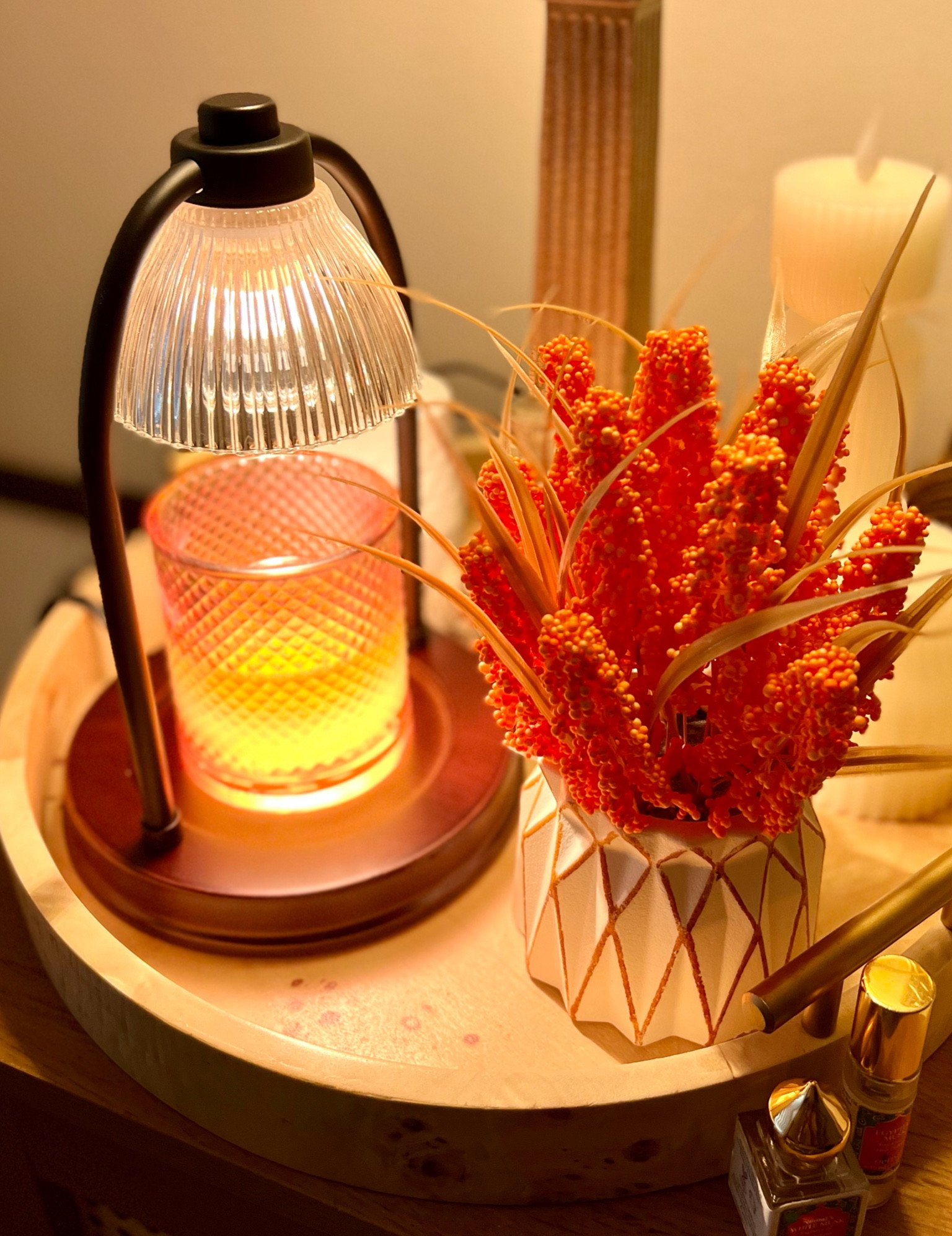 Better Homes & Gardens Candle Warmer Lamp.
This candle warmer melts my scented candles in no time. I love the glow and ambience that it creates not to mention the lingering scent that fills the room.

#walmarthome #fallcozy #giftidea 

#LTKfindsunder50 #LTKhome