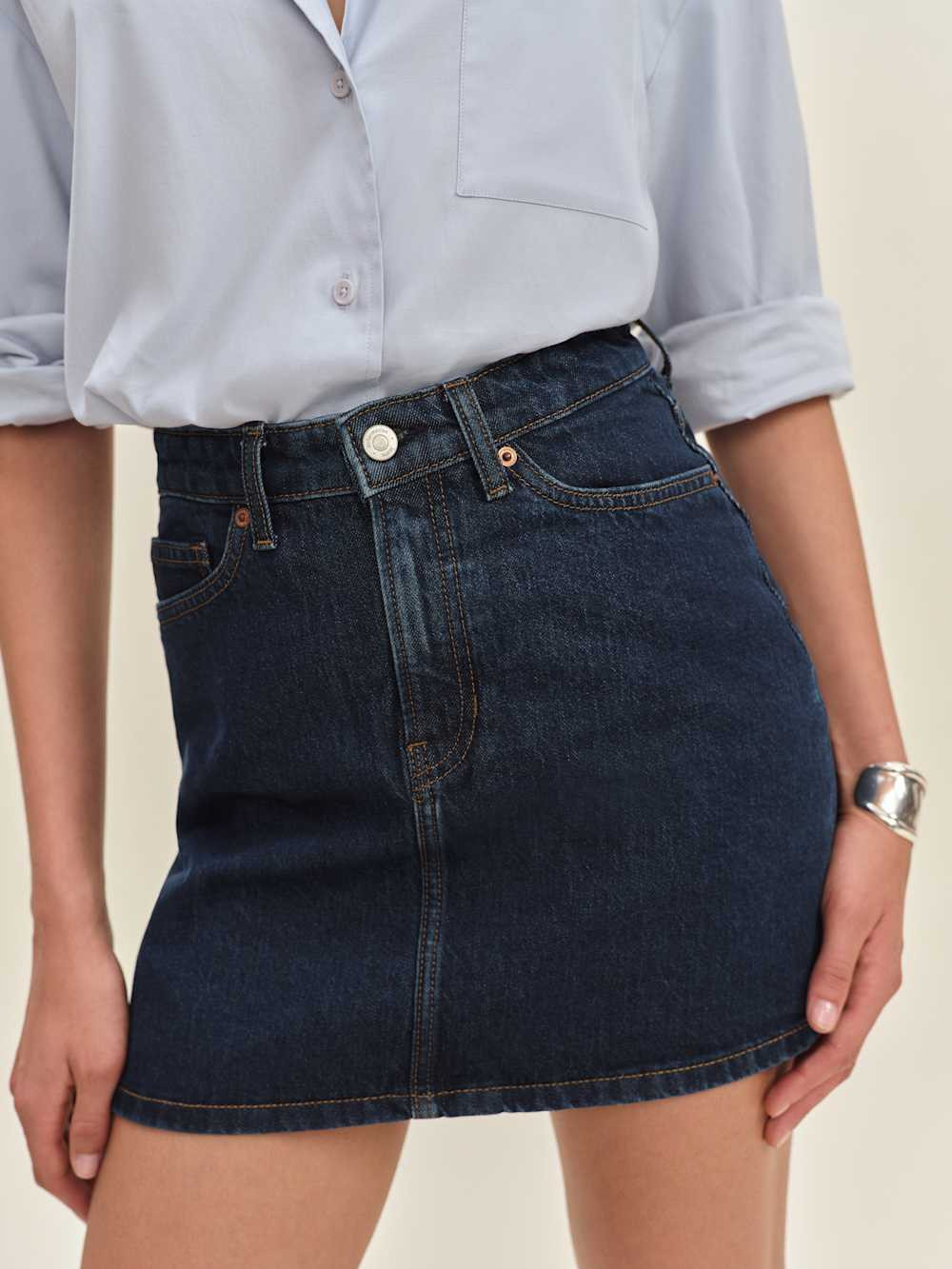 Lydia High Rise Denim Mini Skirt | Reformation (Global)