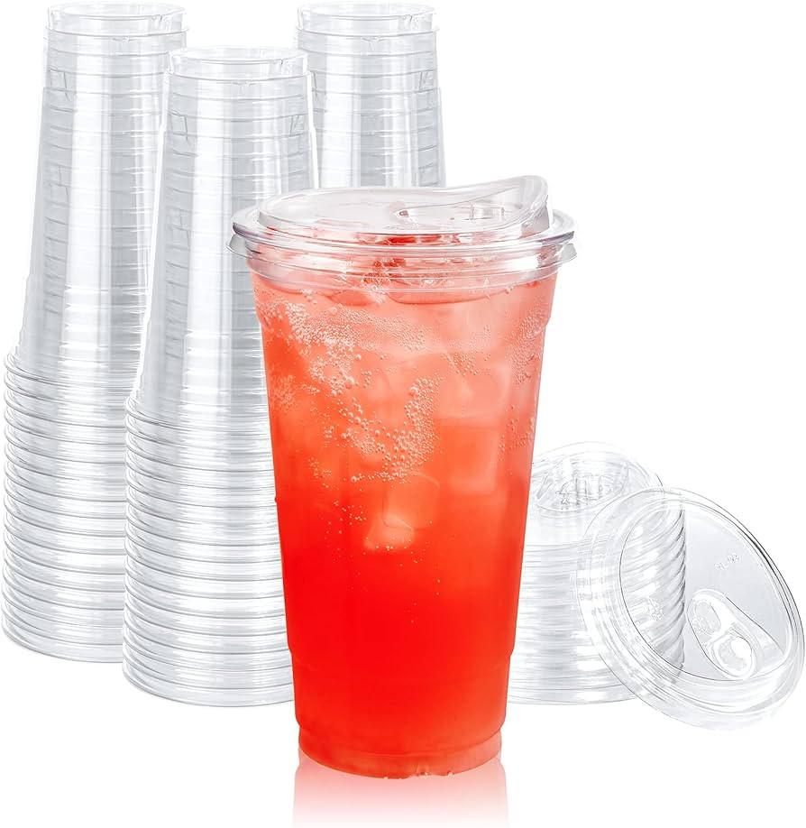 Lilymicky [60 PACK] 24 oz Clear Plastic Cups With Strawless Sip Through Lids, Disposable, for Ice... | Amazon (US)