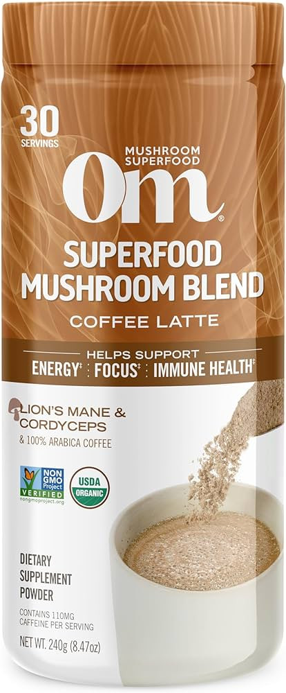 OM Mushroom Superfood Coffee Latte Blend Mushroom Powder, 8.47 Ounce Canister, 30 Servings, Lion'... | Amazon (US)
