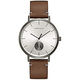 Caravelle min/ Max Quartz Mens Watch, Stainless Steel with Brown Leather Strap, Gray (Model: 44A120) | Amazon (US)