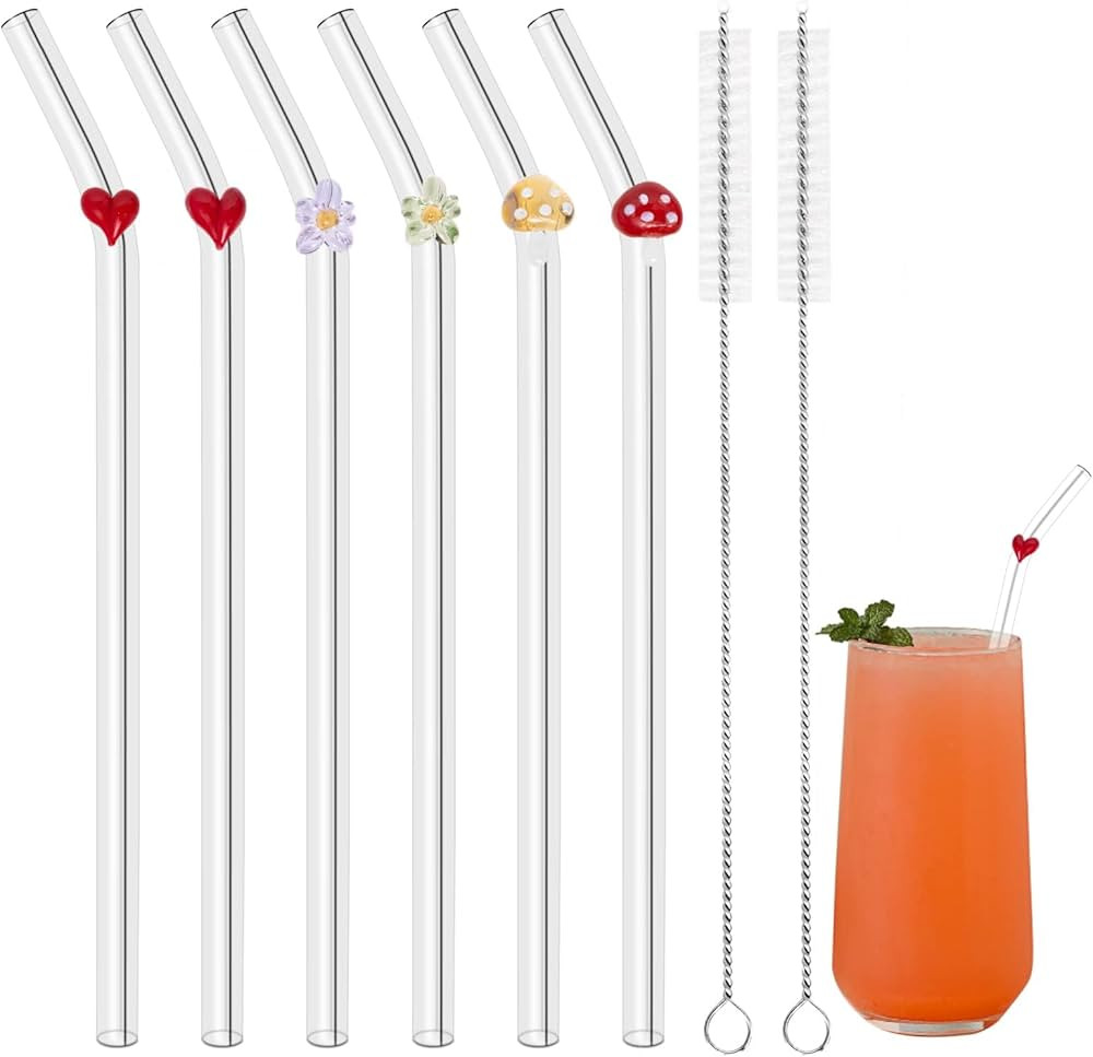 Musiwanna Glass Straws for Drinking, Reusable with Multiple Designs Set Includes Hearts&Flowers&M... | Amazon (UK)