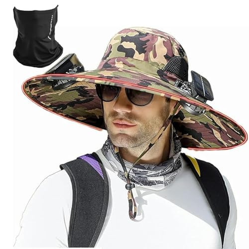 Wide Brim Sun Hat with 2 Solar Fan Sun Bucket Hat for Men, 2025 New Outdoor USB & Solar Powered Fan Hats (US, Alpha, One Size, G) | Amazon (US)